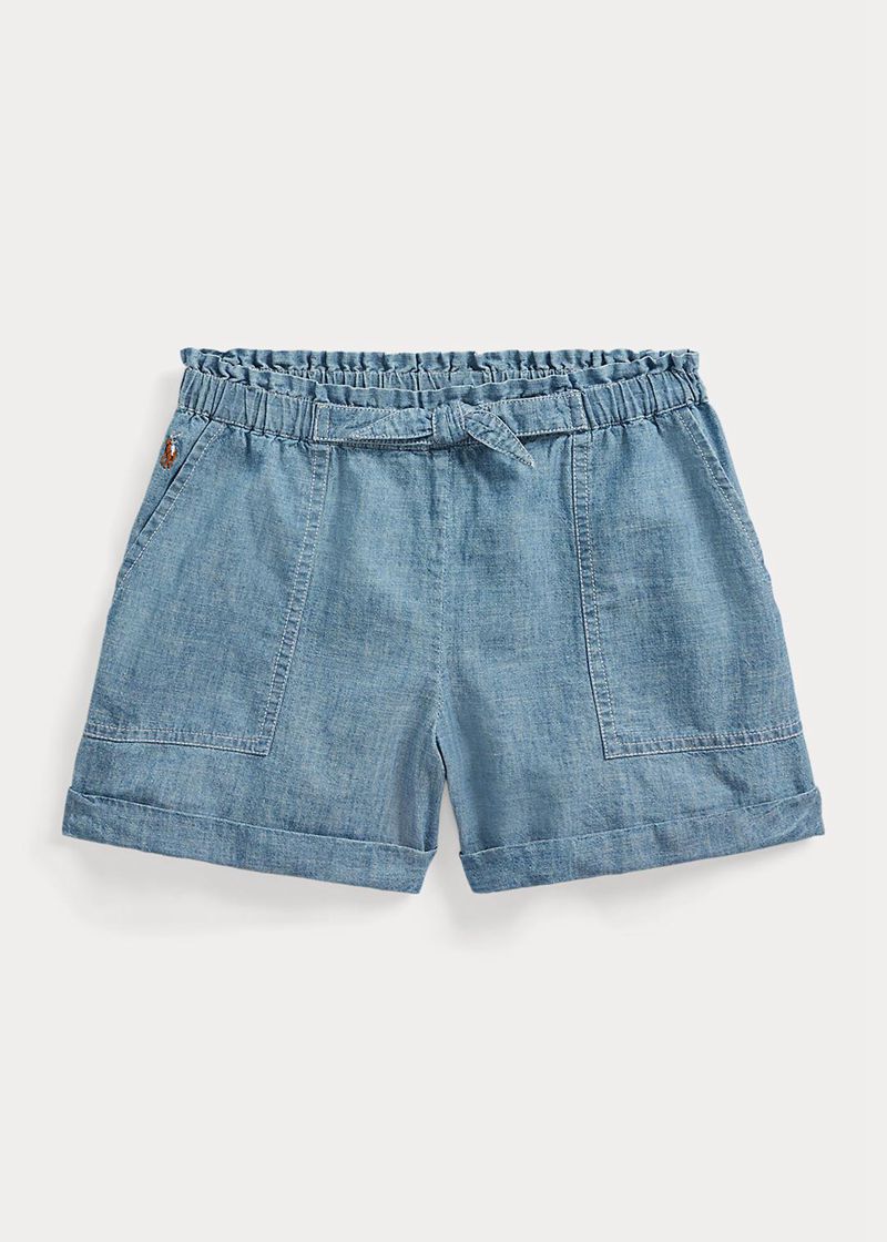 ラルフ ローレン ショーツ ガール 青 7-14 年 コットン Chambray Camp JBYUH4389